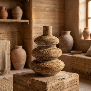 Vase à bulles à étages en terre cuite rustique marron Boletin, pot en terre cuite artisanal, urne décorative en céramique pour table - Product Image 4