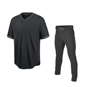 Men's <b>Black</b> Baseball Uniform Set Short Sleeve Button Front Jersey And <b>Pants</b> Moisture Wicking Polyester All Seasons - Product Image 1