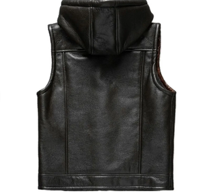 Gilet de motard en cuir noir fait main à capuche pour homme, sans manches, style cruiser streetwear - Product Image 6