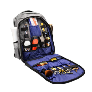 Portable Barber <b>Backpack</b> With Organized Compartments For <b>Tools</b> And Accessories Gray And Blue Professional Styling Bag - Product Image 1