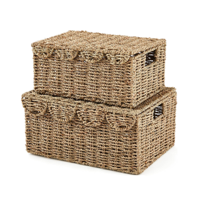 Wholesale Natural Seagrass Scalloped Woven <b>Baskets</b> <b>for</b> <b>Storage</b> with Lid <b>for</b> Bedroom Living Room <b>Bathroom</b> from Vietnam - Product Image 1