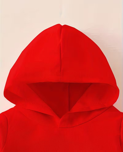 <b>Girls</b> <b>Red</b> Hooded Fleece Sweatshirt Pullover Long Sleeve Solid Color Knitted Polyester/Cotton Blend Eco-Friendly Winter Wear - Product Image 5