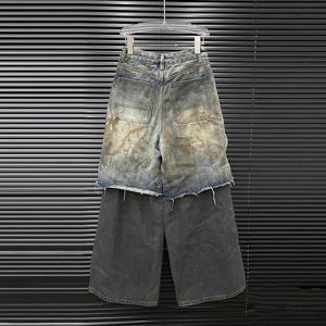 Early Autumn New Style Two Piece Double Layered Design Niche Ripped Loose Straight Leg Pants for Women's - Product Image 3