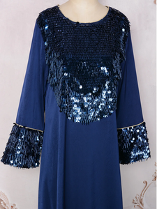 Abaya Elegante con Lentejuelas y Cuello Redondo para Mujer Musulmana, Vestido Holgado para Eid y Ramadán, Estilo Kaftan, Dubai, Arabia Saudita - Product Image 4