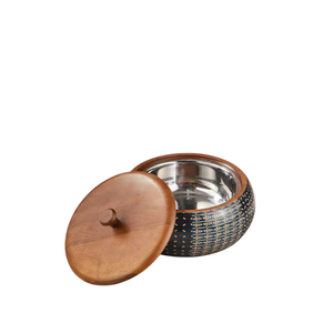 Casserole ronde en bois avec revêtement en acier inoxydable, design chinois traditionnel, extérieur poli, couvercle durable - Product Image 3