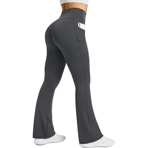 Women's High Rise <b>Flare</b> <b>Leggings</b> Bootcut Yoga Pants Stretch Workout Trousers with Pockets - Product Image 1