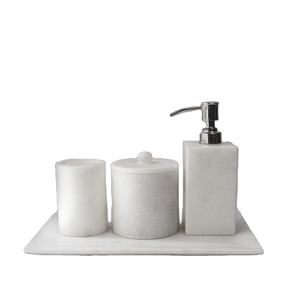 Ensemble de salle de bain en marbre blanc élégant, porte-savon artisanal, pot, plateau, décoration d'intérieur moderne de qualité supérieure - Product Image 1