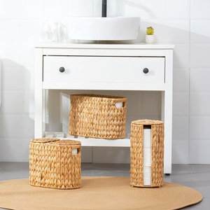 Corbeille à papier toilette ronde en jacinthe d'eau, écologique, tressée, panier de rangement pour salle de bain avec couvercle relevable, naturel, pour la maison, l'hôtel, vente en gros - Product Image 3