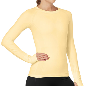 Hauts de yoga écologiques haut de gamme pour femmes - Respirants, séchage rapide, grandes tailles, en Spandex/Polyester, col rond, manches longues, pour l'entraînement, couleur unie, personnalisables - Product Image 1