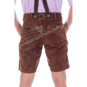 Tenue traditionnelle autrichienne authentique pour l'Oktoberfest, Lederhosen bavarois courts en cuir de vachette véritable, brodés, unisexes - Product Image 5
