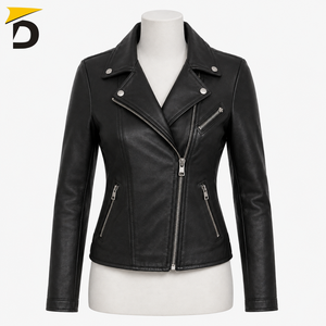 Chaqueta de Cuero PU Acolchada Reversible para Mujer, Impermeable, Resistente al Viento, Transpirable, Ecológica, Ajustada, de Cuero Vacuno - Product Image 1