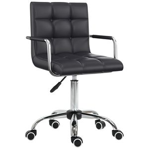 Sedia da Ufficio Ergonomica con Schienale Medio in Pelle PU, Ruote Girevoli, Design Nero - Product Image 1