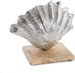 Objeto Decorativo de Resina Plateada sobre Base de Madera, Decoración de Mesa para Hogar con Temática Costera, Hecho a Mano con Diseño de Criaturas Marinas para Uso Doméstico - Product Image 1