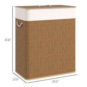 Moderno Cesto per Bucato in Bambù da 26,4 Galloni, Doppio Cesto con Fodera Rimovibile e Manici in Corda per Bagno, Colore Marrone - Product Image 3