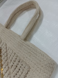 Bolso de Playa Tejido de Algodón Ecológico para Mujer, Estilo Veraniego, con Dos Asas, Tipo Cesta, Abierto - Product Image 4