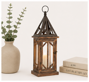 Handcrafted Rustic Wooden <b>Lantern</b> Set for Wedding Centerpieces <b>Large</b> Farmhouse Decorative <b>Candle</b> Holder with Metal Top - Product Image 6