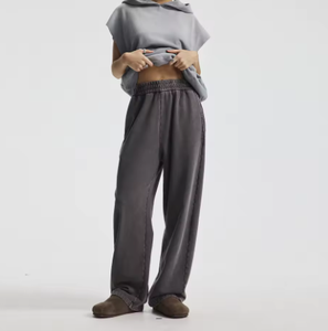 Vintage Street Wax Printing Acid Washed Wide Leg <b>Sweatpants</b> Pure Cotton Worn Out Curved Knife Joggers Pants Men <b>Oversized</b> - Product Image 1