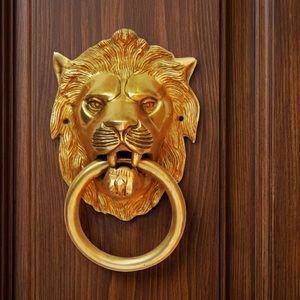 Brass Lion Head <b>Door</b> Knocker Ring Traditional Design Durable Entry Furniture Handle - Product Image 1