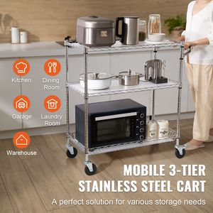 Carrello da Cucina a 3 Ripiani con Capacità di 300 kg, Ruote in Acciaio e Trolley Portaoggetti in Metallo - Product Image 2