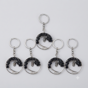 Porte-clés en cristal de haute qualité, agate noire, arbre de vie, porte-clés en pierre naturelle, hibou, cadeaux pour femmes - Product Image 4