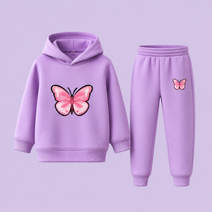 Tuta viola personalizzata con farfalle per donna, felpa con cappuccio e pantaloni, servizi OEM ODM di etichettatura privata - Product Image 1