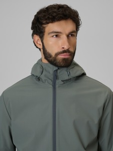 Veste softshell à capuche pour homme OEM, décontractée, résistante à l'eau, avec fermeture éclair intégrale, poches utilitaires, légère, vêtement d'extérieur performant - Product Image 4