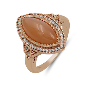 925 Sterling Silver Rose Gold Plated Marquise Cabochon Peach <b>Moonstone</b> Natural Zircon Statement <b>Ring</b> for Women's Wedding Jewelry - Product Image 1