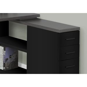 Black Grey Laminate L-Shape Computer Desk for Home Office <b>Corner</b> Set-up with <b>Storage</b> Drawers Work Laptop - Product Image 3