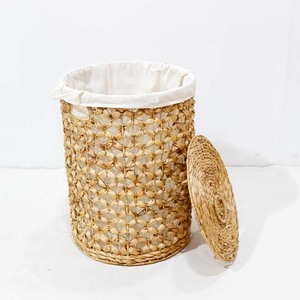 Water Hyacinth Laundry Hamper Clothes Storage <b>Basket</b> <b>with</b> Removable Liner and <b>Lid</b> for Bathroom - Product Image 4