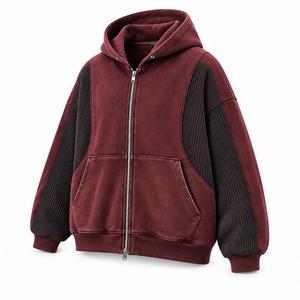 Sweat-shirt à capuche oversize pour homme 100% coton, color block, manches raglan, molletonné, zippé, décontracté, pour l'hiver, coupe ample, ODM - Product Image 2