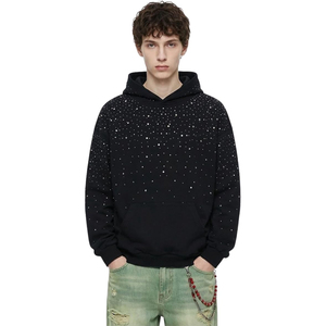 Sweat à capuche unisexe oversize en polaire avec strass et broderie personnalisée, style streetwear - Product Image 2