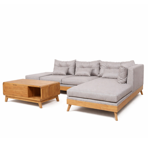 Juego de Sofás Seccionales de Teca Arunika en Forma de L, con Cojines Tapizados y Mesa de Centro, para Uso en Hoteles, Villas y Resorts - Product Image 2