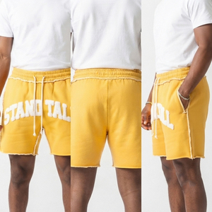 Shorts en molleton de coton épais et respirant pour homme, avec broderie de lettres, taille à cordon de serrage et poches latérales, style streetwear - Product Image 4