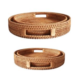 Handcrafted Eco-Friendly Rattan <b>Storage</b> <b>Tray</b> with Handles-Space-Saving Design for Kitchen Bathroom & Home Decor - Product Image 1