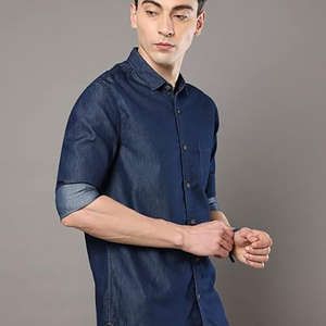 Chemise en jean à manches longues pour homme, sur mesure, OEM, pour le printemps et l'été, 100% coton, décontractée, en vente. - Product Image 2