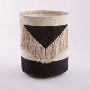 ITHL Modern Cotton Woven Storage <b>Basket</b> with Fringe Black <b>White</b> Geometric Pattern Reusable Household <b>Laundry</b> SB-20 - Product Image 2