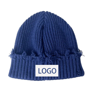 Unisex Beanie Hat Solid Color Ripped Edge Knit <b>Winter</b> <b>Cap</b> Casual Style Adult Size Mohair Custom Men's Beanies - Product Image 6