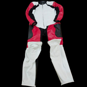<b>Red</b> White Black Leather Motorcycle Racing <b>Suit</b> Full Sleeve Unisex Windproof Breathable Color Blocked All Seasons - Product Image 4