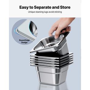 Paquete de 6 Vaporeras de Acero Inoxidable de Tamaño 1/6 para Hoteles y Restaurantes, 4 Pulgadas de Profundidad, Antiadherentes, Reutilizables, Resistentes al Óxido, Suministros para Catering - Product Image 4