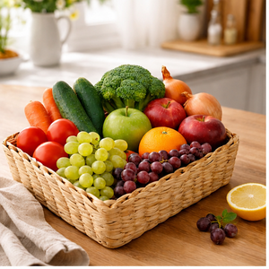 Vintage Traditional Woven Water Hyacinth <b>Storage</b> Basket Rectangle Handmade Fruit <b>Vegetable</b> Organizer Home Kitchen KOTTRAVAI - Product Image 1