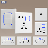 Interrupteur mural TEP L87 moderne en panneau PC ignifuge, 1 bouton poussoir 2 voies 20A pour maison, hôtel, chambre