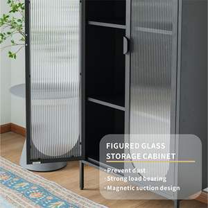 Armoire de rangement haute en verre moderne pour salon avec étagères et portes réglables - Product Image 4