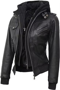 Mantic Enterprises Women's Genuine Leather Breathable Animal Print Moto Jacket Full Sleeve Detachable Sleeves Solid Color Cotton - Product Image 3