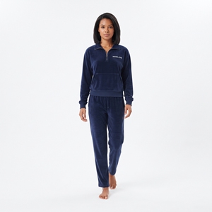 Conjunto Deportivo de Terciopelo Azul Marino para Mujer, Sudadera con Cierre de Cremallera, Pantalones Largos con Cordón Ajustable, Color Sólido, Ropa Casual de Invierno - Product Image 6