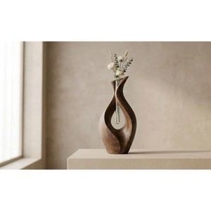 Vase en bois fait main de forme irrégulière, décoration minimaliste pour table, ornement de salon, porte-plantes et fleurs - Product Image 4
