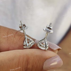 Pendientes de Diamantes de Corte Redondo en Plata 925, Minimalistas para Uso Diario, Unisex, con Engaste de Garra y Cierre de Rosca - Product Image 6