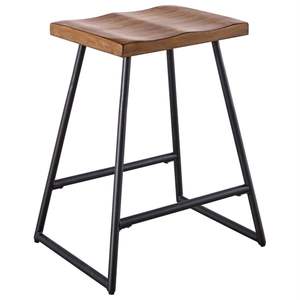 Tabouret de bar en bois et fer, conçu avec un plateau en bois massif et un support en fer thermolaqué - Product Image 2