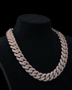 Cadena Cubana con Cierre de Diamantes Cultivados en Laboratorio, Plata 925, 20mm, Pesada, 420g, Bicolor, Chapada, con Eslabones Engastados, 70ct, Venta al por Mayor B2B - Product Image 5