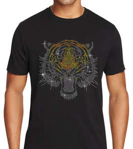 T-shirt en coton uni pour homme 180 GSM, col rond, manches courtes, logo personnalisé en strass imprimé sur le devant, style streetwear hip-hop - Product Image 4