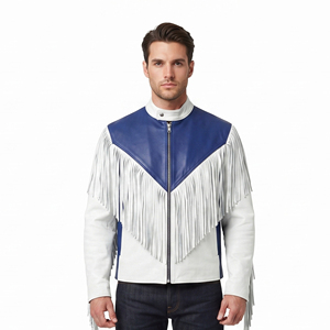 Chaqueta de Cuero Genuino con Flecos para Hombre, Chaqueta de Cuero con Cuello Alto y Flecos para Hombre, Chaqueta de Cuero Genuino Premium con Flecos para Hombre - Product Image 1